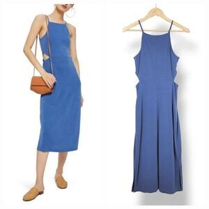 Topshop Cutout Side Micro Ribbed Midi Slipdress in Periwinkle Blue Size 2